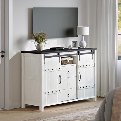 Rustic Brown Wood Dresser with 3 Drawers & 2 Sliding Barn Doors K4725