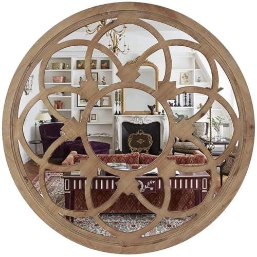Rustic 30" Round Wall Mirror Wood Frame K813