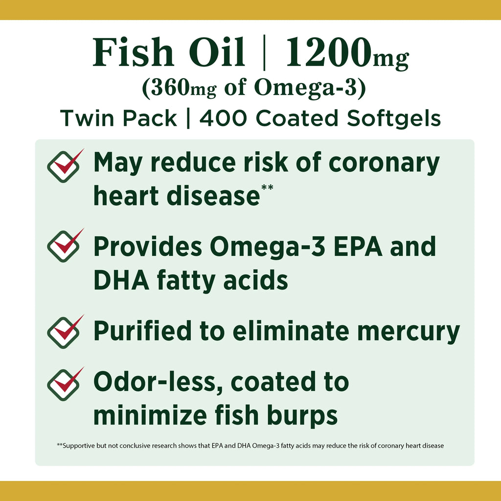 1200 Mg Fish Oil Softgels, 200 Ct, 2 Pack H1542
