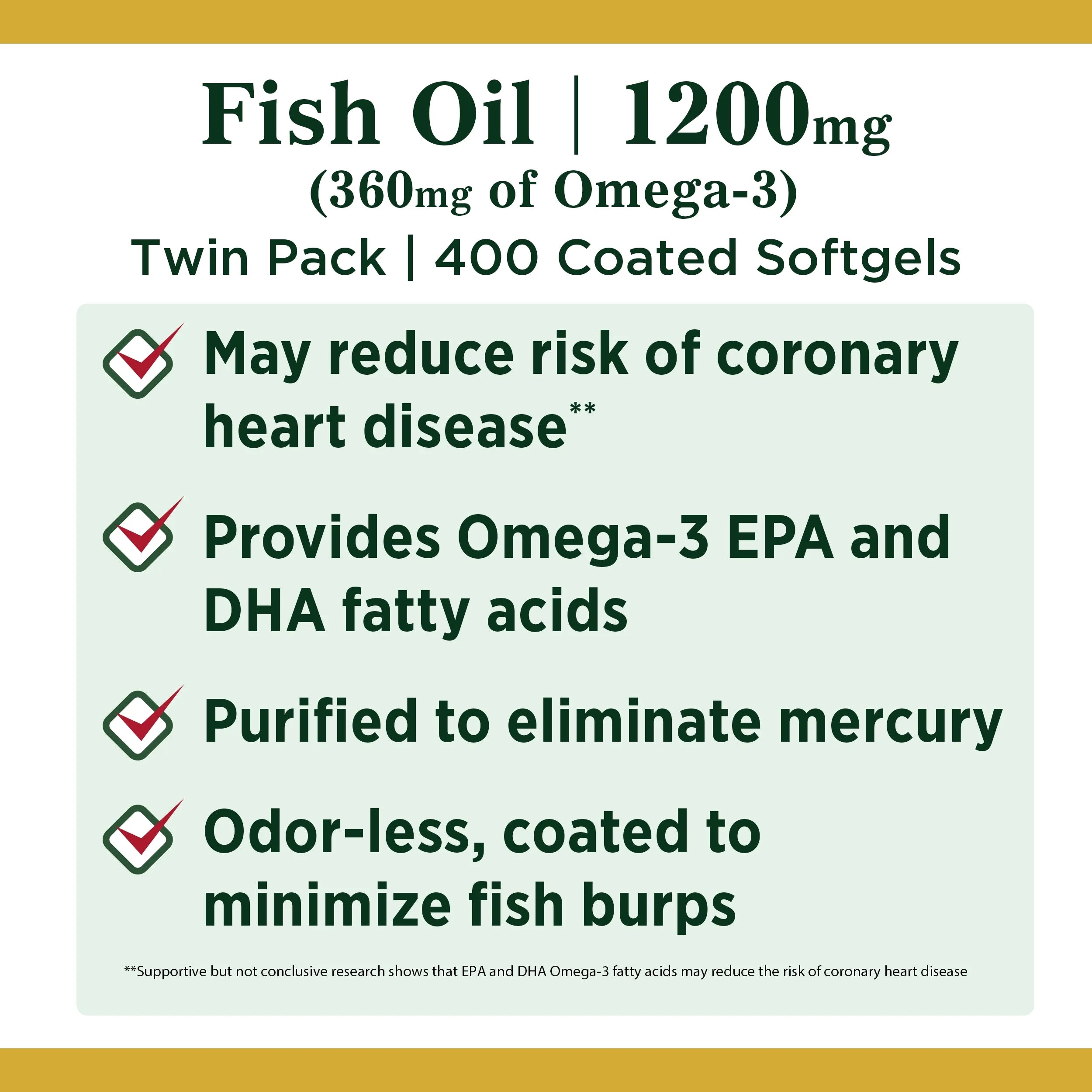 1200 Mg Fish Oil Softgels, 200 Ct, 2 Pack H1542
