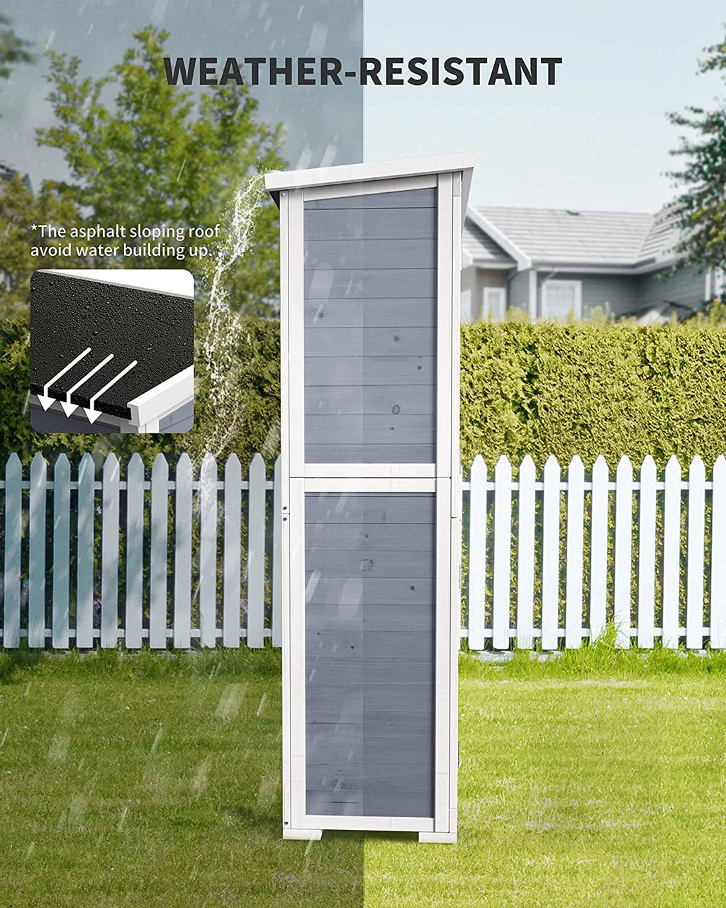 Gray Outdoor Storage Cabinet with Asphalt Roof Q836336