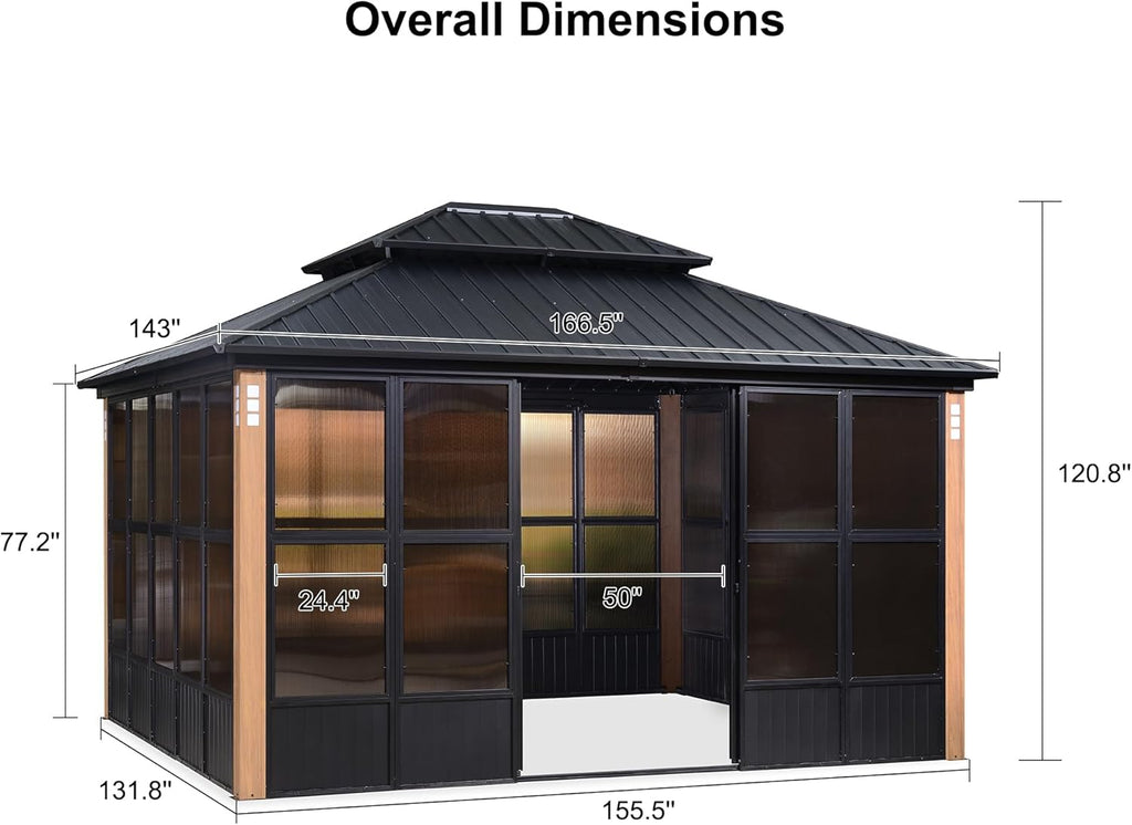 12' X 14' Patio Hardtop Gazebo with Detachable Windows H7845