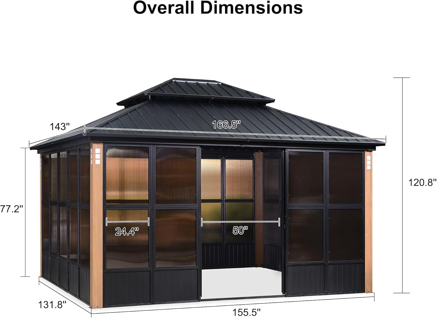 12' X 14' Patio Hardtop Gazebo with Detachable Windows H7845