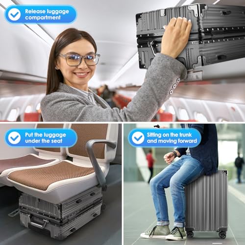 Black 20 Inch Lightweight Aluminum Frame Carry On Luggage X4329