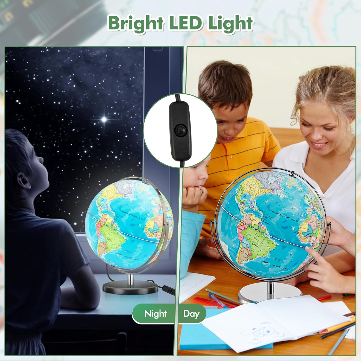 13” Desktop Geographic Globe with LED Light H65857
