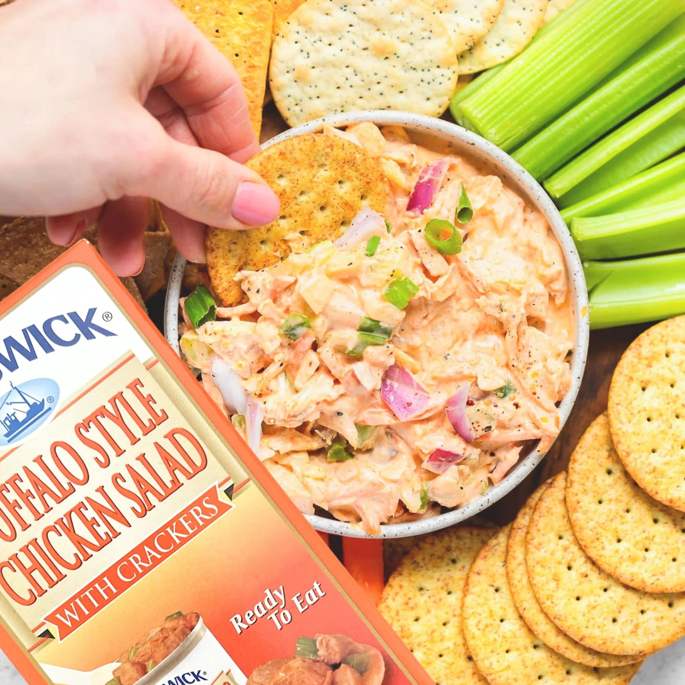 12 Pack Canned Chicken Salad with Crackers 3.0 oz Plastic Spreader Spoon Included D766
