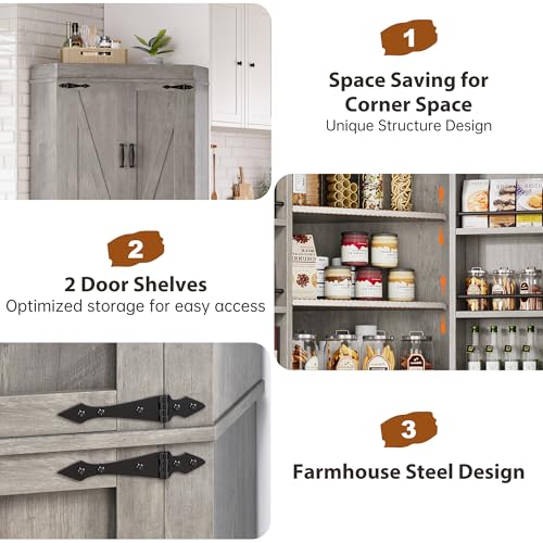 Grey 4 Door Tall Kitchen Pantry Cabinet T860