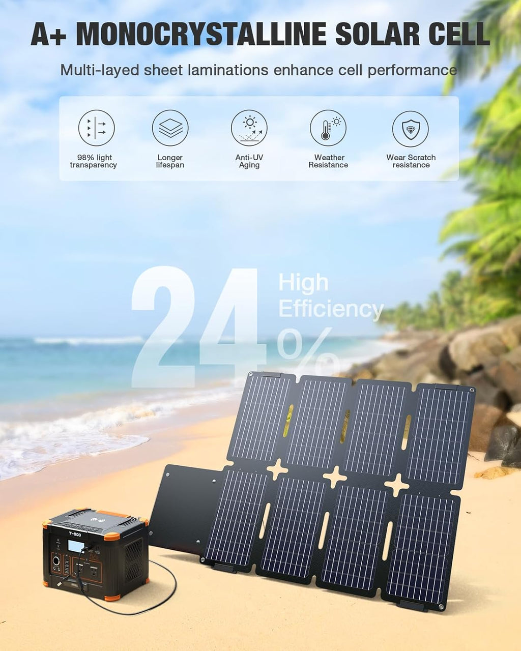 Portable Power Station 300W (Peak 600W) with 80W Foldable Solar Panel, 288Wh Solar Generator, 110V Pure Sine Wave AC Outlet Backup Lithium Battery U241