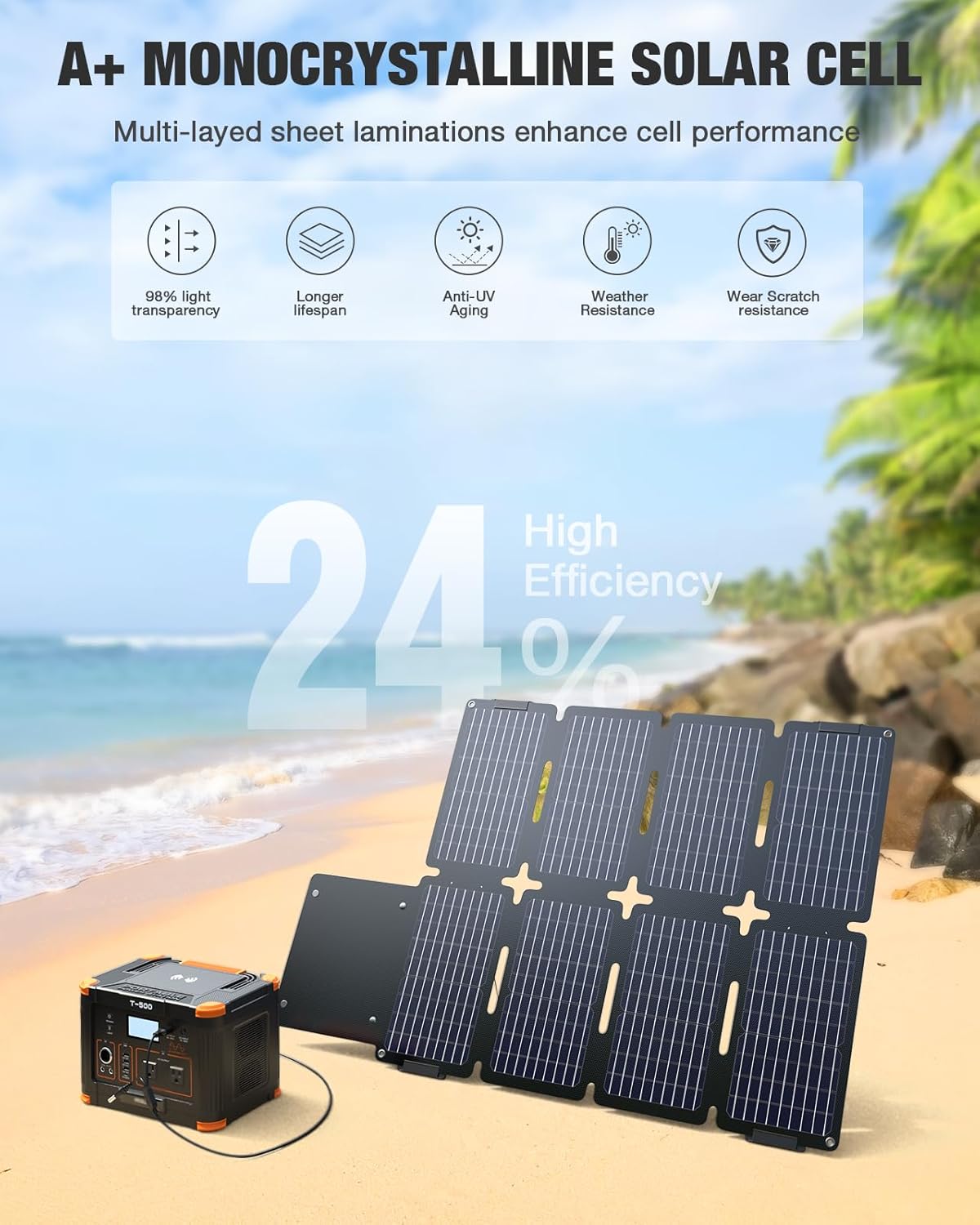 Portable Power Station 300W (Peak 600W) with 80W Foldable Solar Panel, 288Wh Solar Generator, 110V Pure Sine Wave AC Outlet Backup Lithium Battery U241