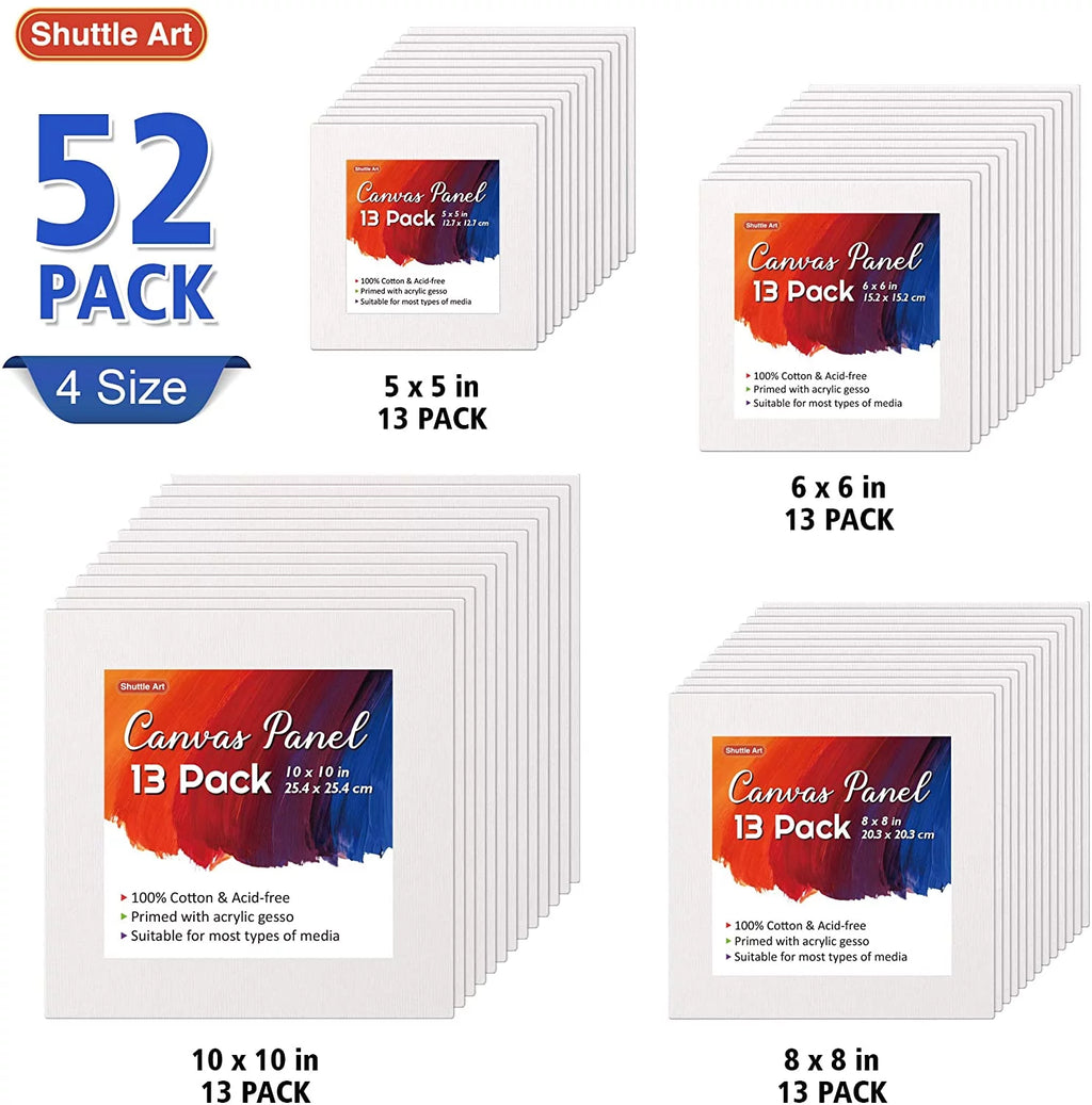 52 Multi Pack 100% Cotton Primed White Canvas Panel L765801