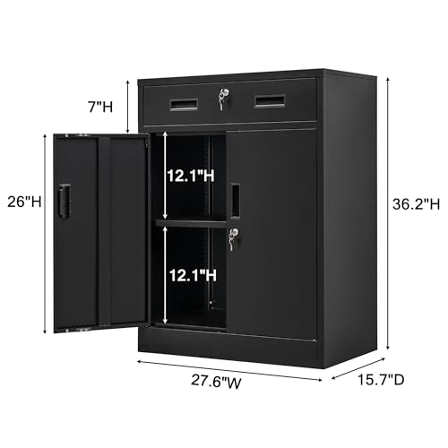 Black 36" Locking Steel Storage Cabinet with Adjustable Shelves D87682