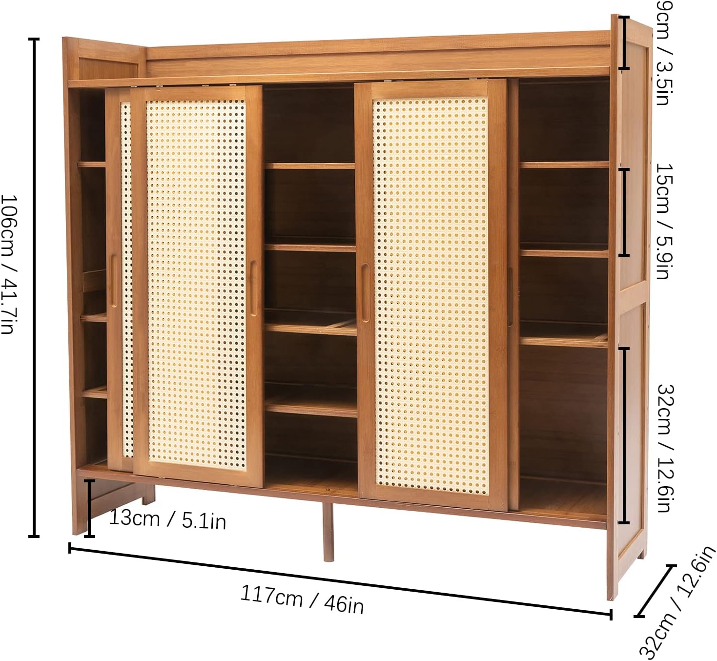Natural Bamboo 6 Tier Shoe Cabinet with Grid Doors B623930