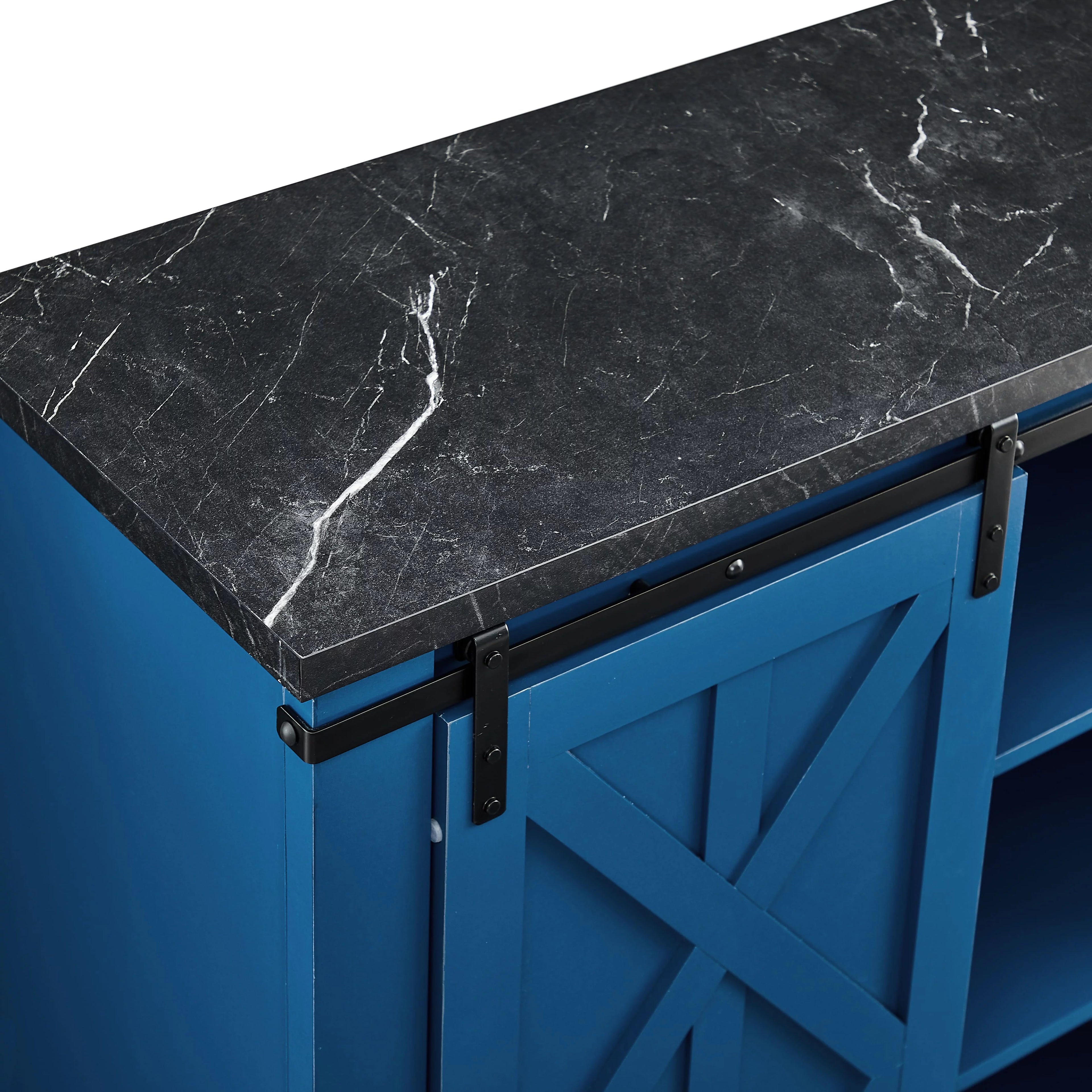 Navy Blue Wood Buffet Cabinet with Barn Door H847241