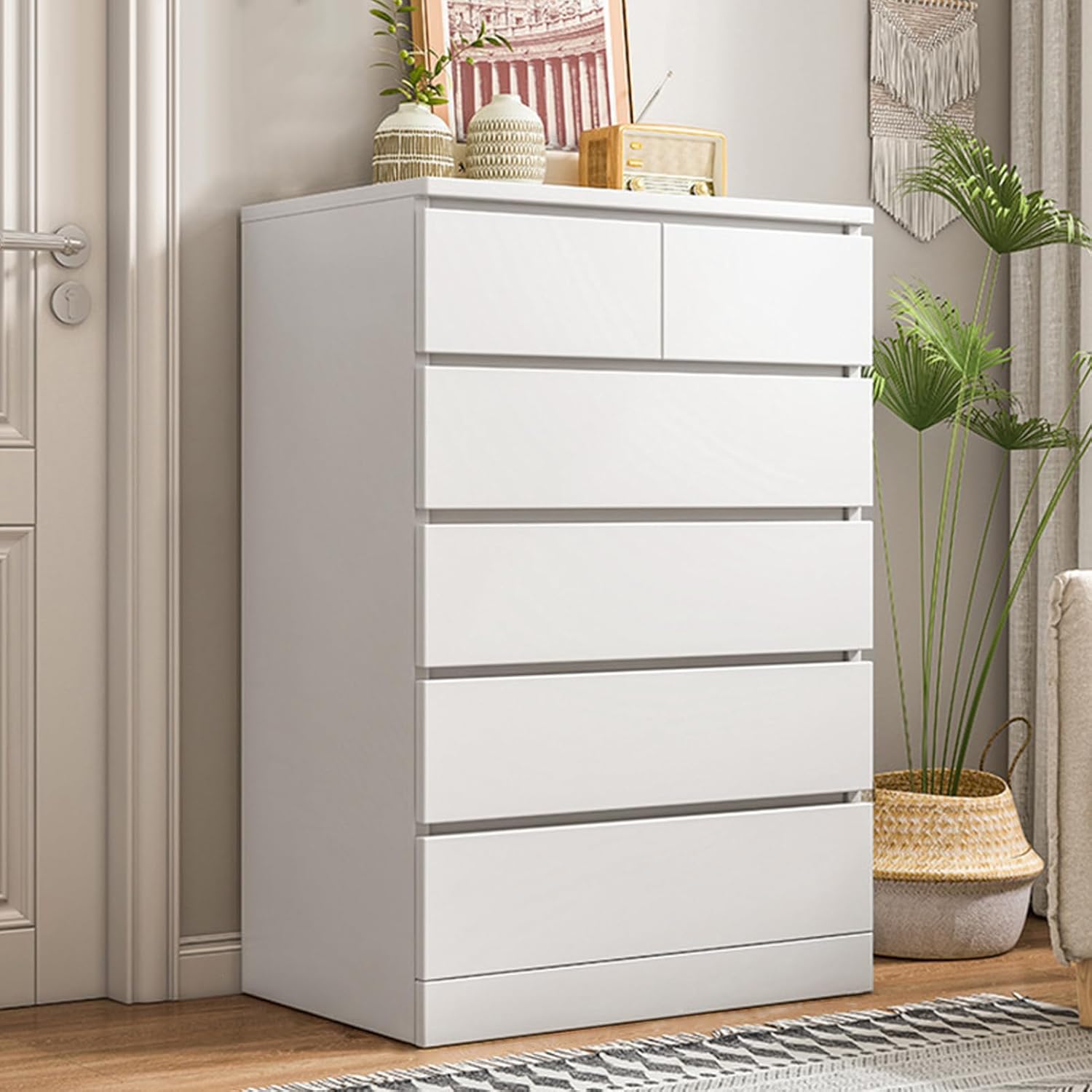 White 6 Drawer Tall Wood Dresser Z13496