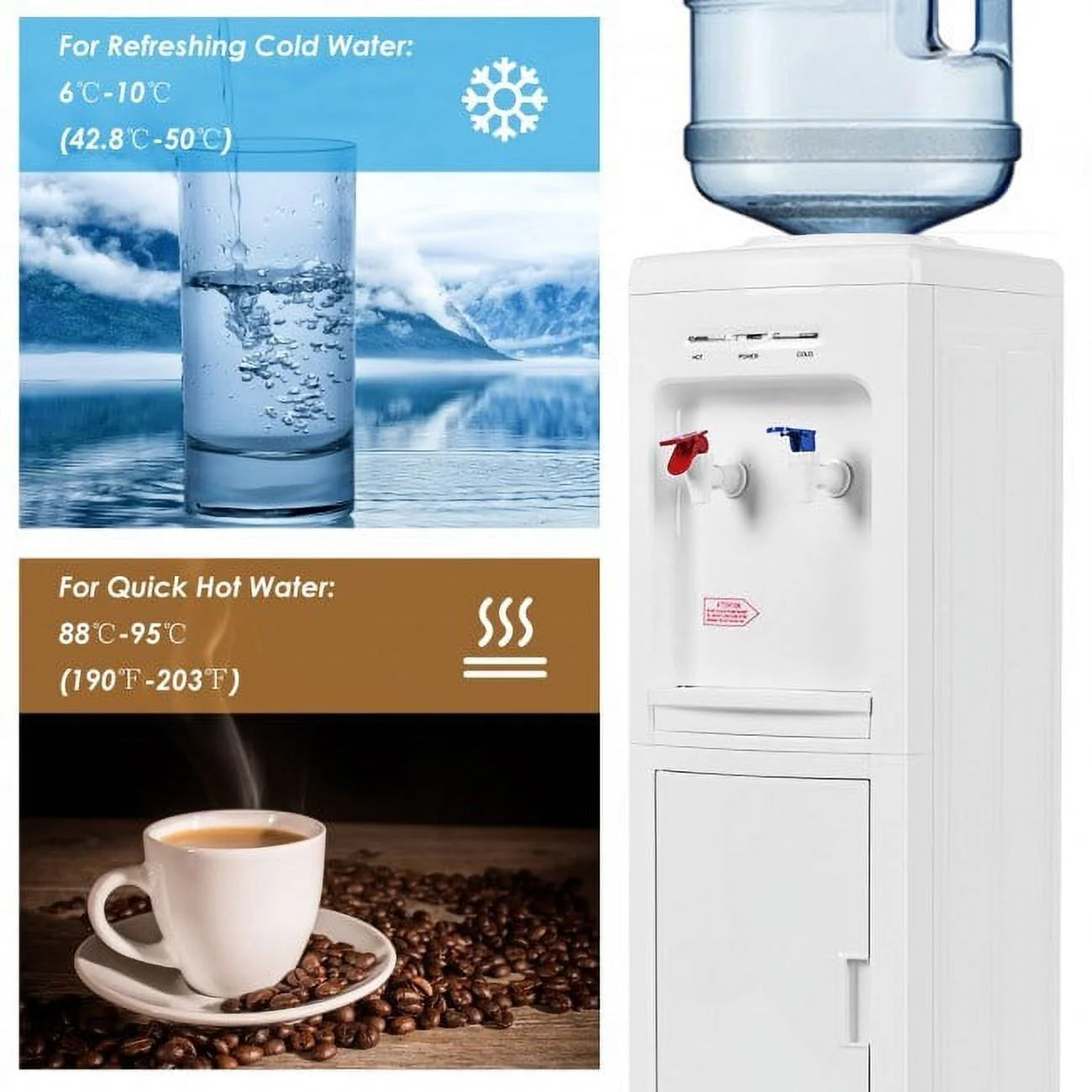 5 Gallons Hot and Cold Water Cooler Dispenser with Child Safety Lock P69229