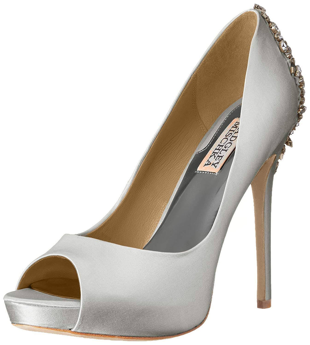 White Satin Peep-Toe Pumps, Size: 8 P780699