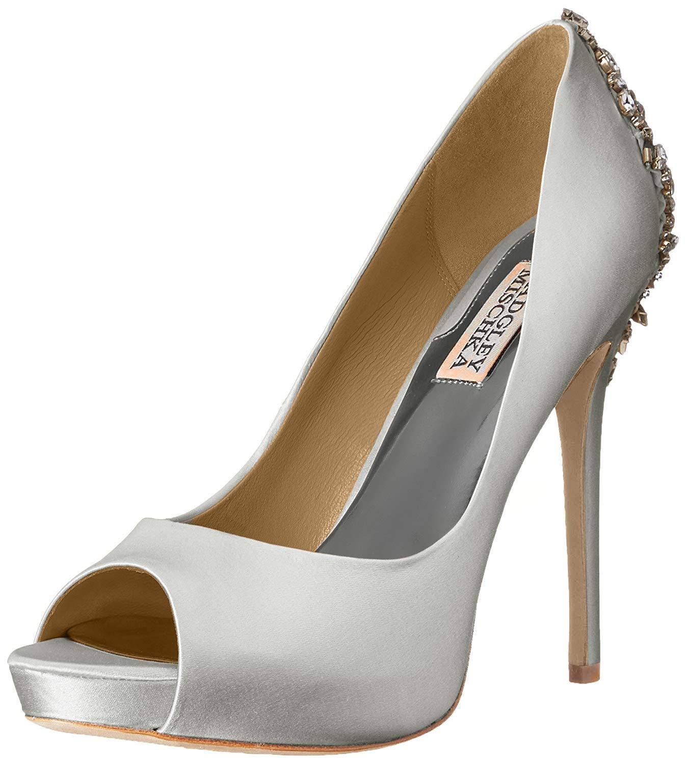 White Satin Peep-Toe Pumps, Size: 8 P780699