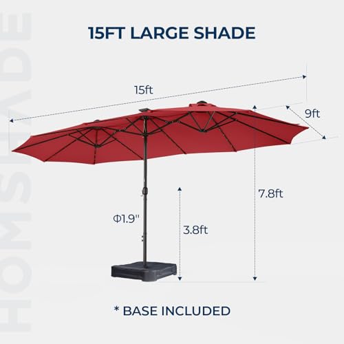 15ft Solar Lights LED Lighted Outdoor Extra Large Market Table Umbrella L34500