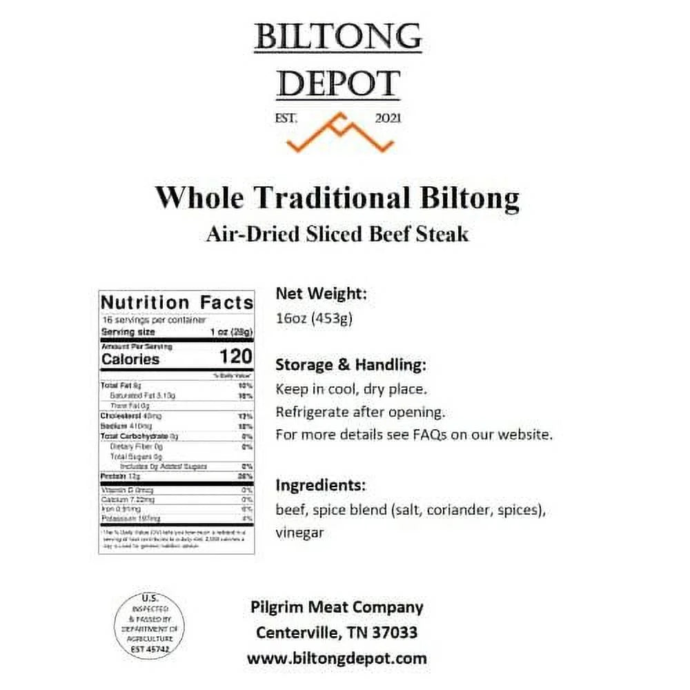 Whole Slab Traditional Biltong (With Fat) 1Lb (16Oz) K417529