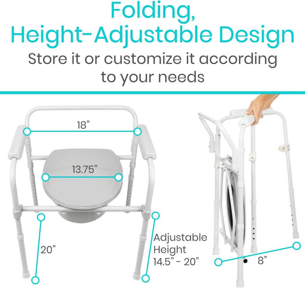 Folding Bedside Commode Toilet Chair with Padded Arms K610714