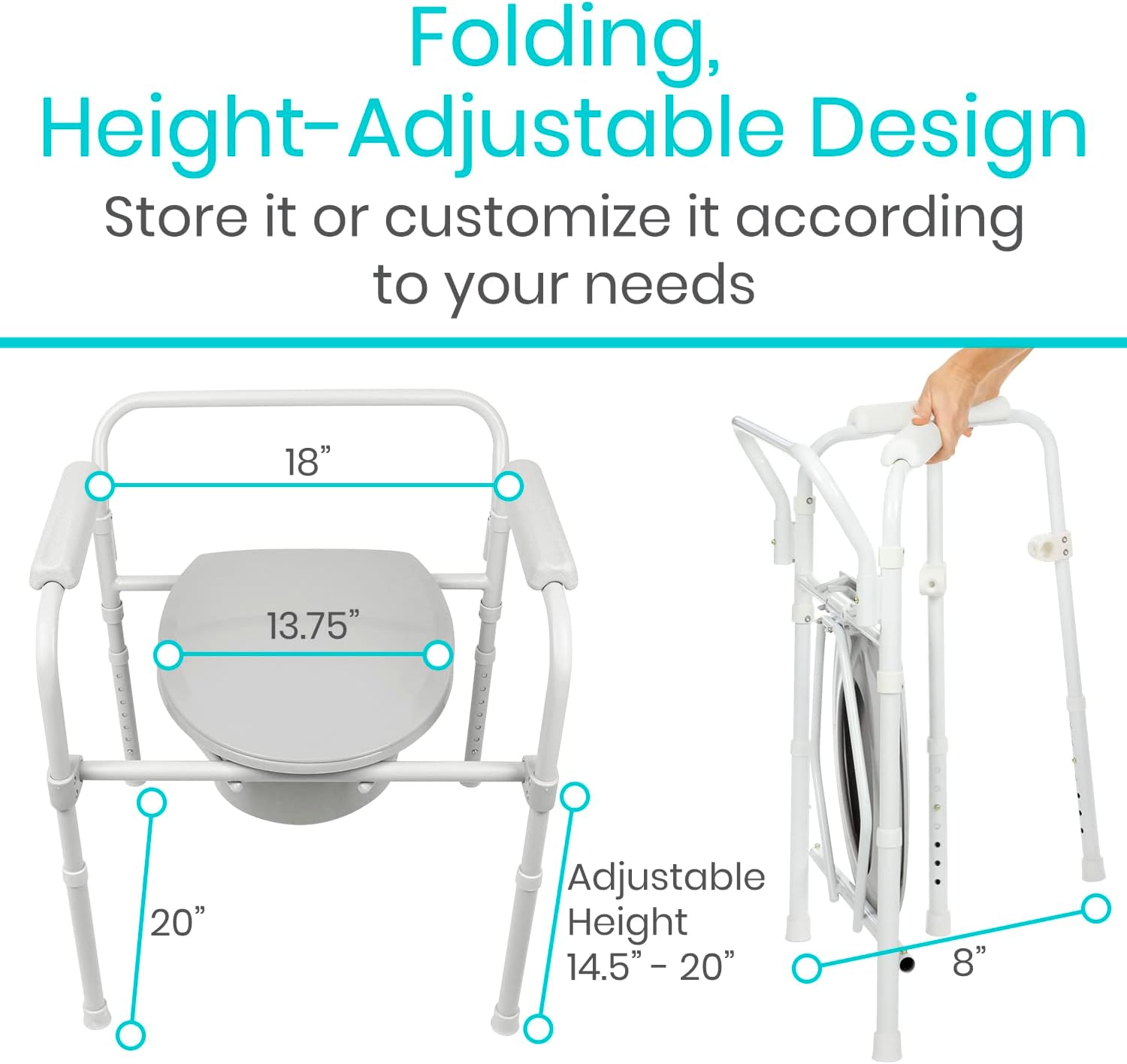Folding Bedside Commode Toilet Chair with Padded Arms K610714