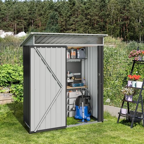 5x3 FT Waterproof Metal Garden Shed with Window and Lockable Double Door Dark Gray T787