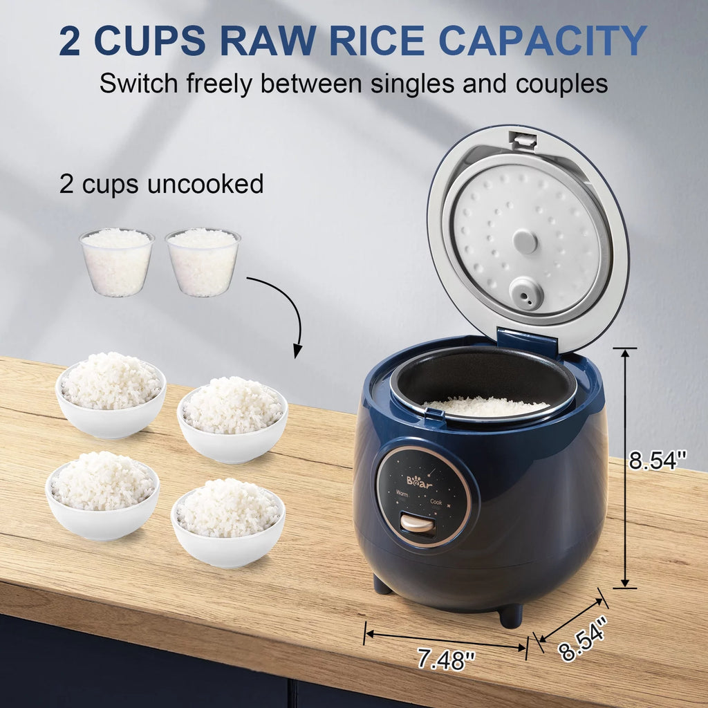 Blue 2 Cups Rice Cooker with Removable Nonstick Pot J709