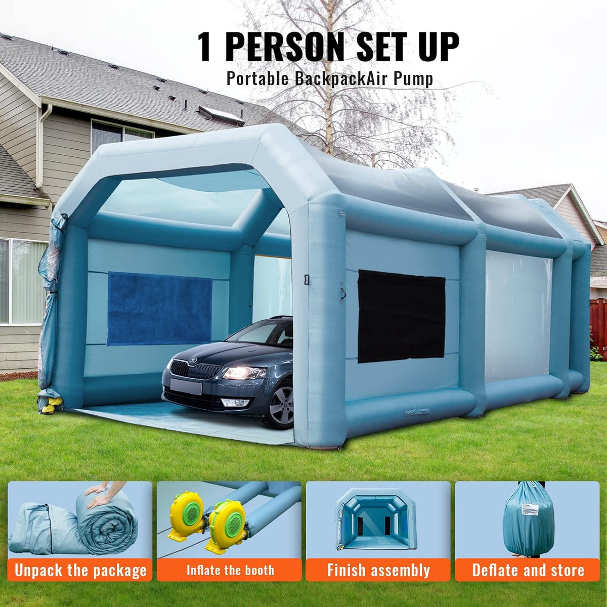 28x16x11ft Inflatable Spray Booth with 750W+950W Blowers Q587