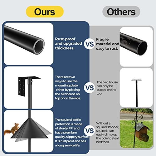 92 Inch Adjustable Heavy Duty Bird Feeder Pole with Squirrel Proof Baffle E30939