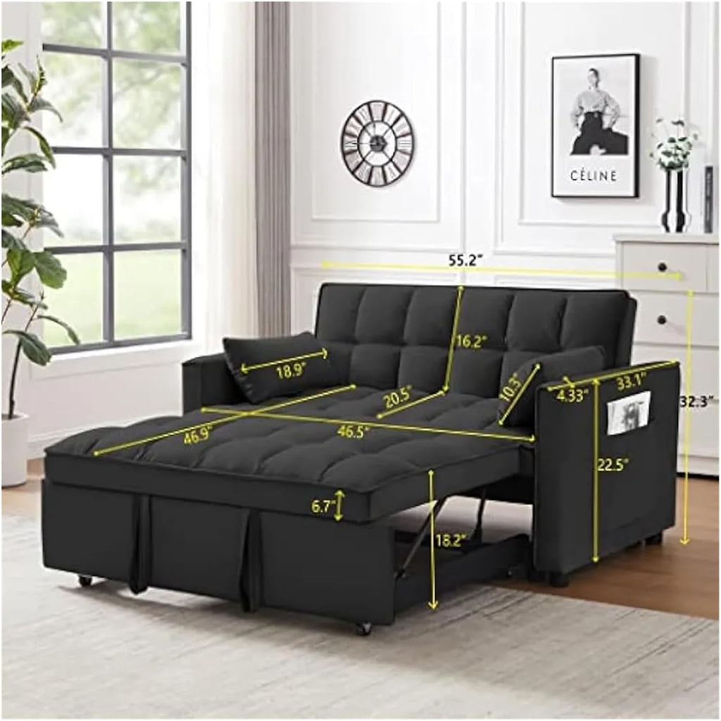 Light Gray Velvet Convertible Sleeper Sofa F87706