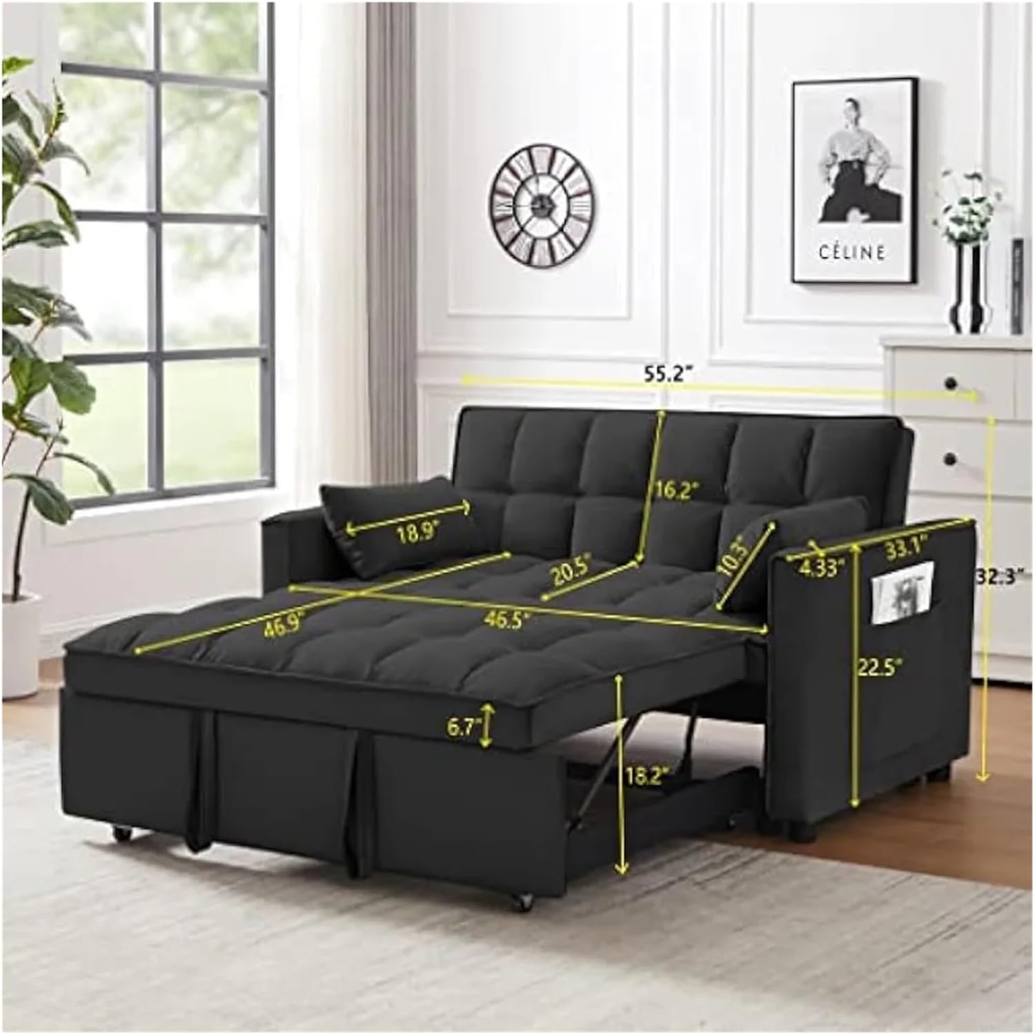 Light Gray Velvet Convertible Sleeper Sofa F87706