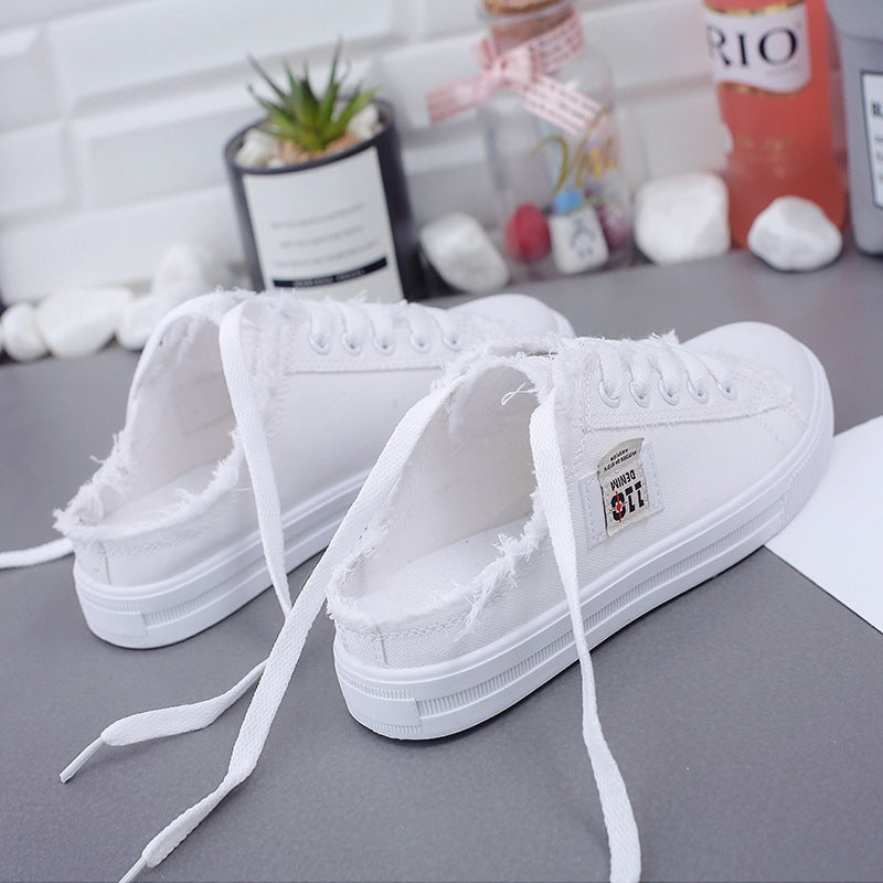Women's Casual Canvas Slip-On Sneakers – Distressed Frayed Edge Mule Shoes