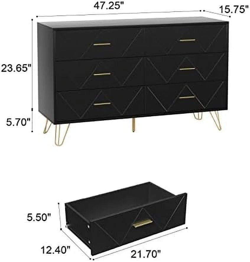 Black 6 Drawer Wood Dresser Y36221