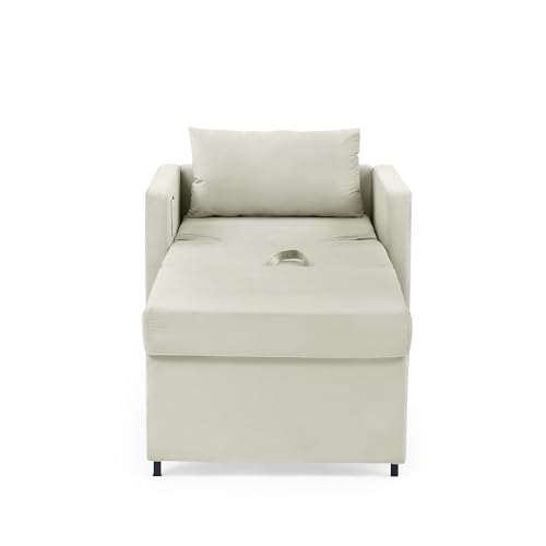 Beige Convertible Sleeper Chair with Ottoman D385