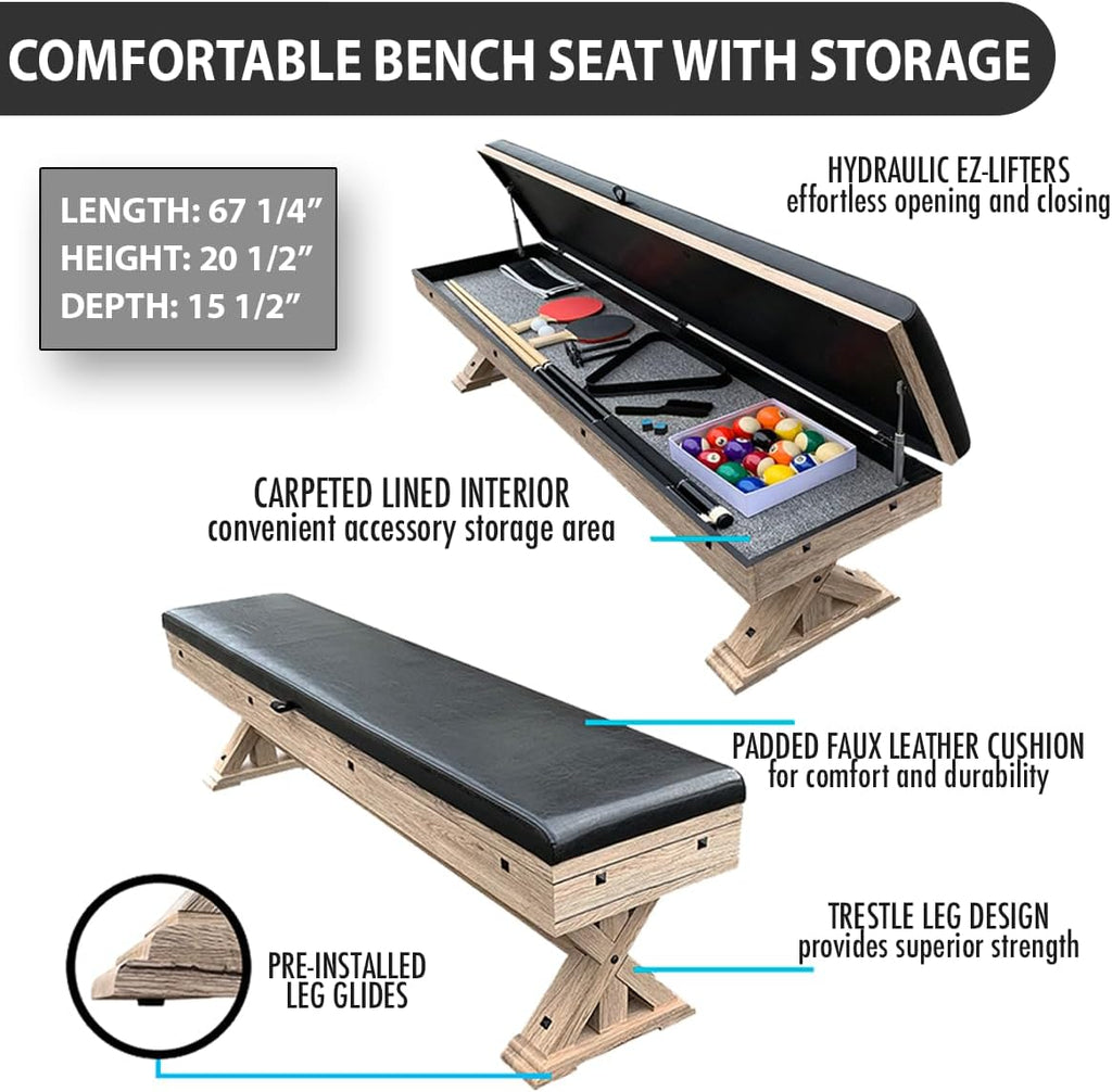 Rustic Oak 3 in 1 Multi Game Pool Table with Dining Top and Dual Storage Bench Seating C13443