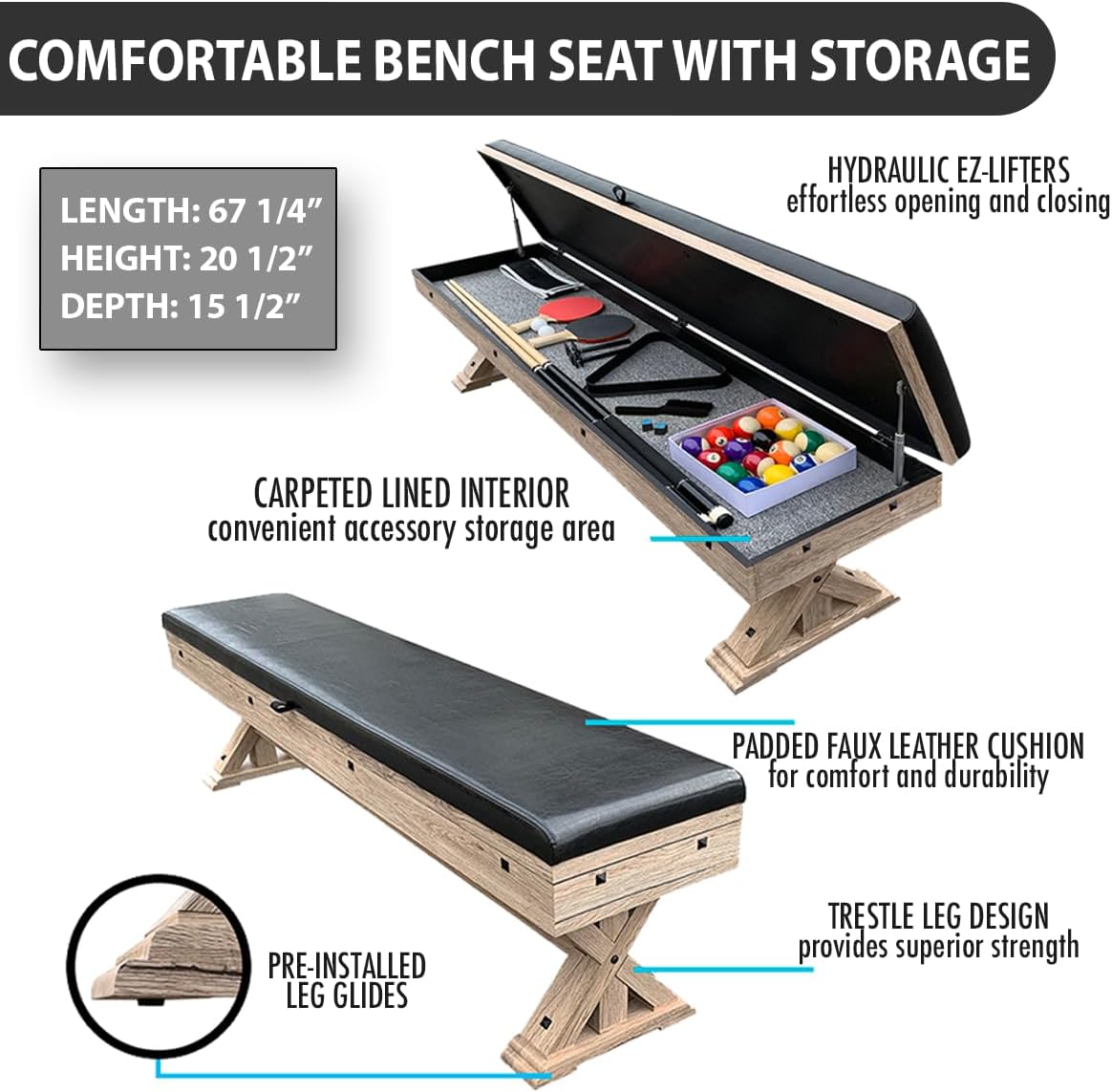 Rustic Oak 3 in 1 Multi Game Pool Table with Dining Top and Dual Storage Bench Seating C13443