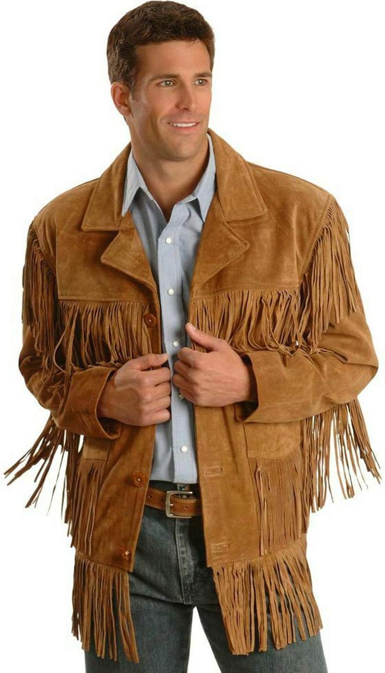 Men's Brown Leather Fringe Suede Jacket R707