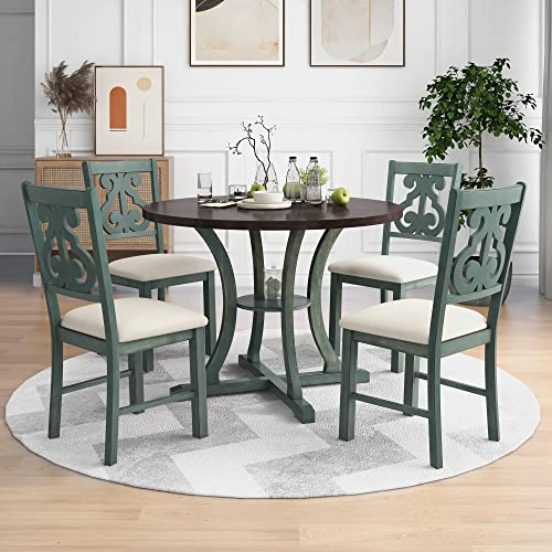 6-Piece Dining Set with Rectangular Table and 4 Fabric Upholstered Chairs and Bench J48915