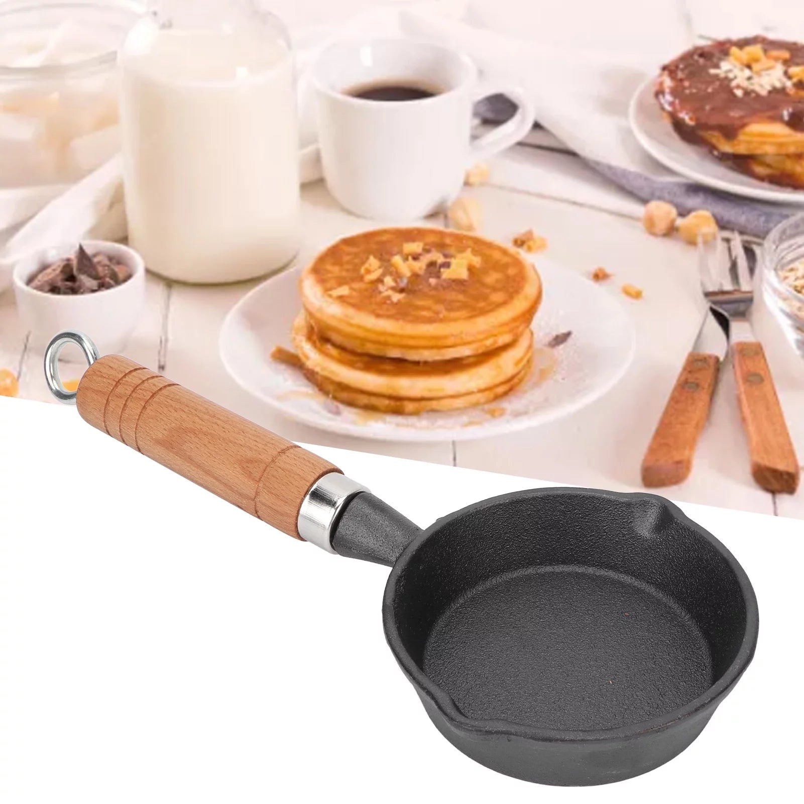 10CM Cast Iron Pan with Wood Handle N800