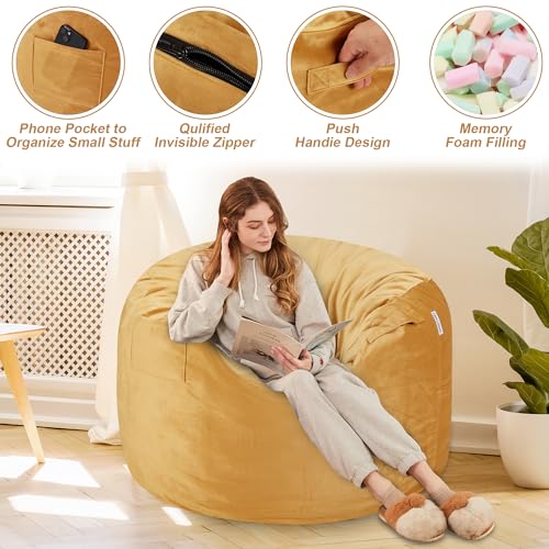 Black 4Ft Memory Foam Bean Bag Chair with Microfiber Cover P4831