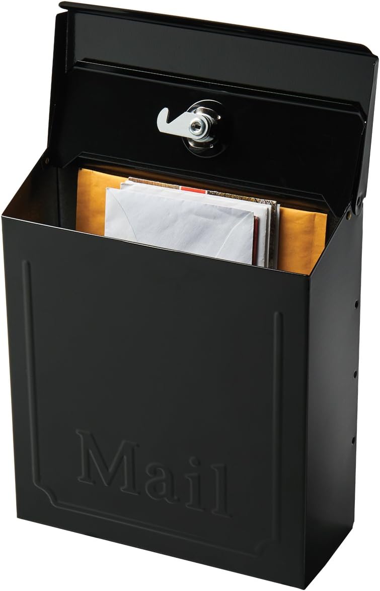 Galvanized Steel Wall Mount Mailbox, Black, 4.1 x 8.6 x 10.1 inches I86111
