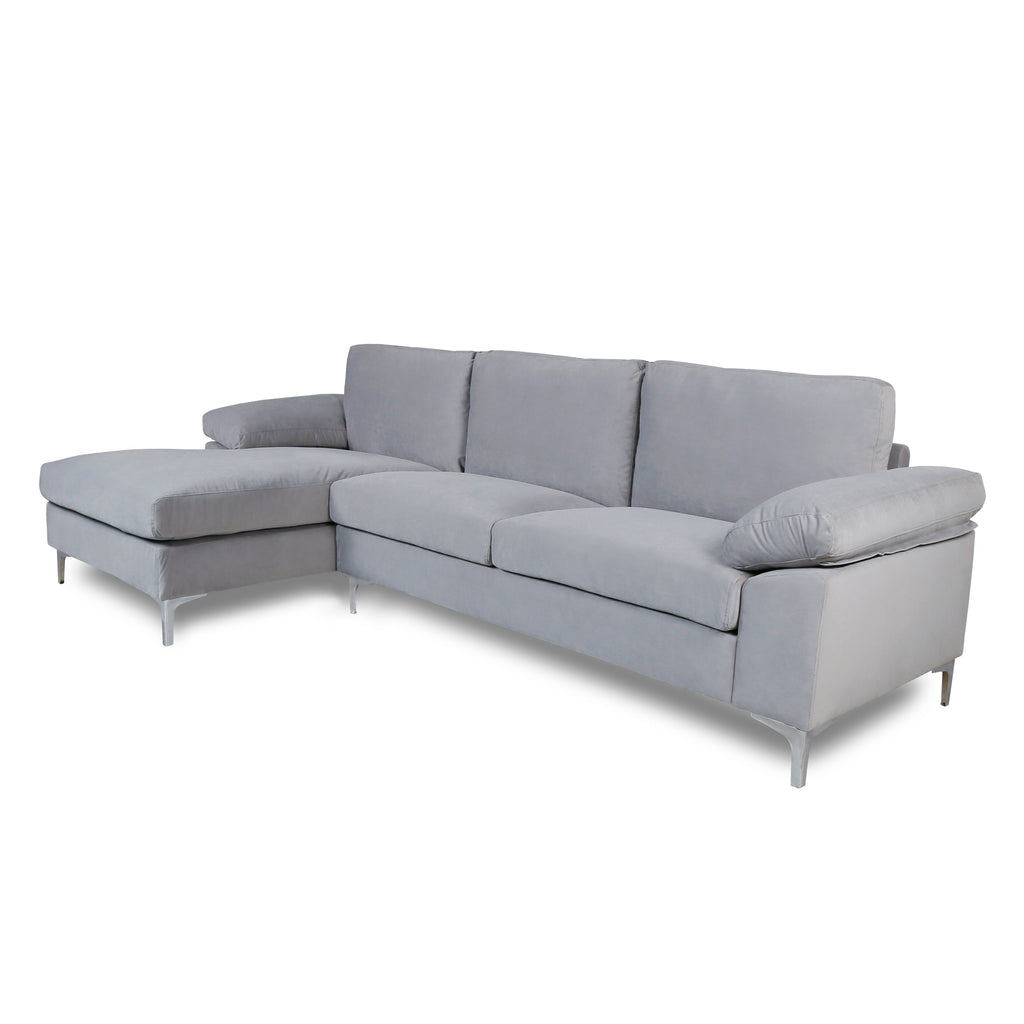Gray Velvet L-Shape Sofa with Chaise Lounge H362316