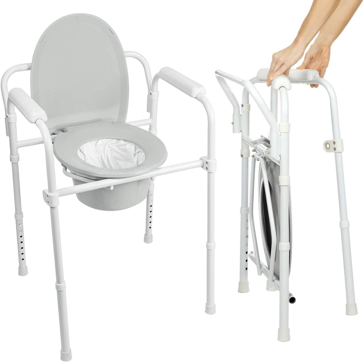 Folding Bedside Commode Toilet Chair with Padded Arms K610714