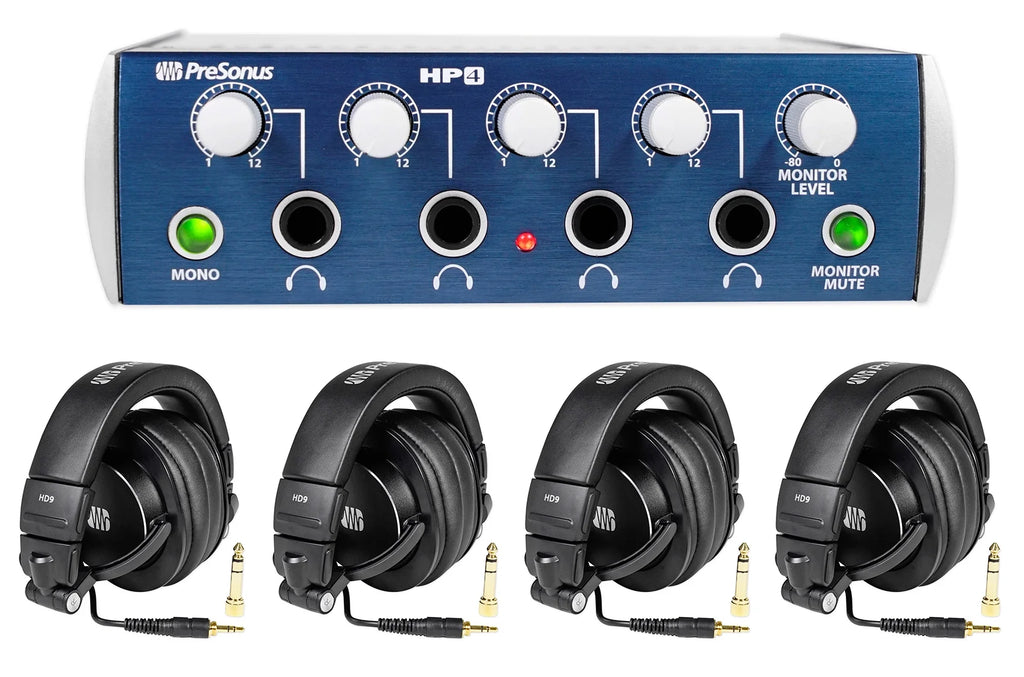 4-Person Podcasting with Mixer Headphones Amp Stands U481