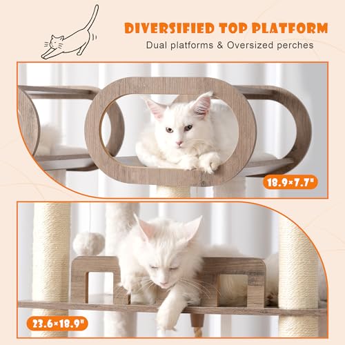 76.8-inch Wooden Cat Tree with Litter Box Enclosure and Scratching Post G229227