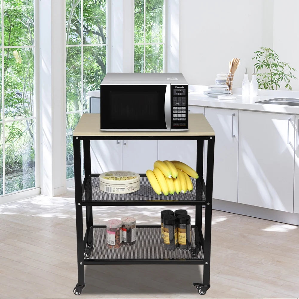 White 3-Tier Rolling Kitchen Cart with Metal Frame O243326