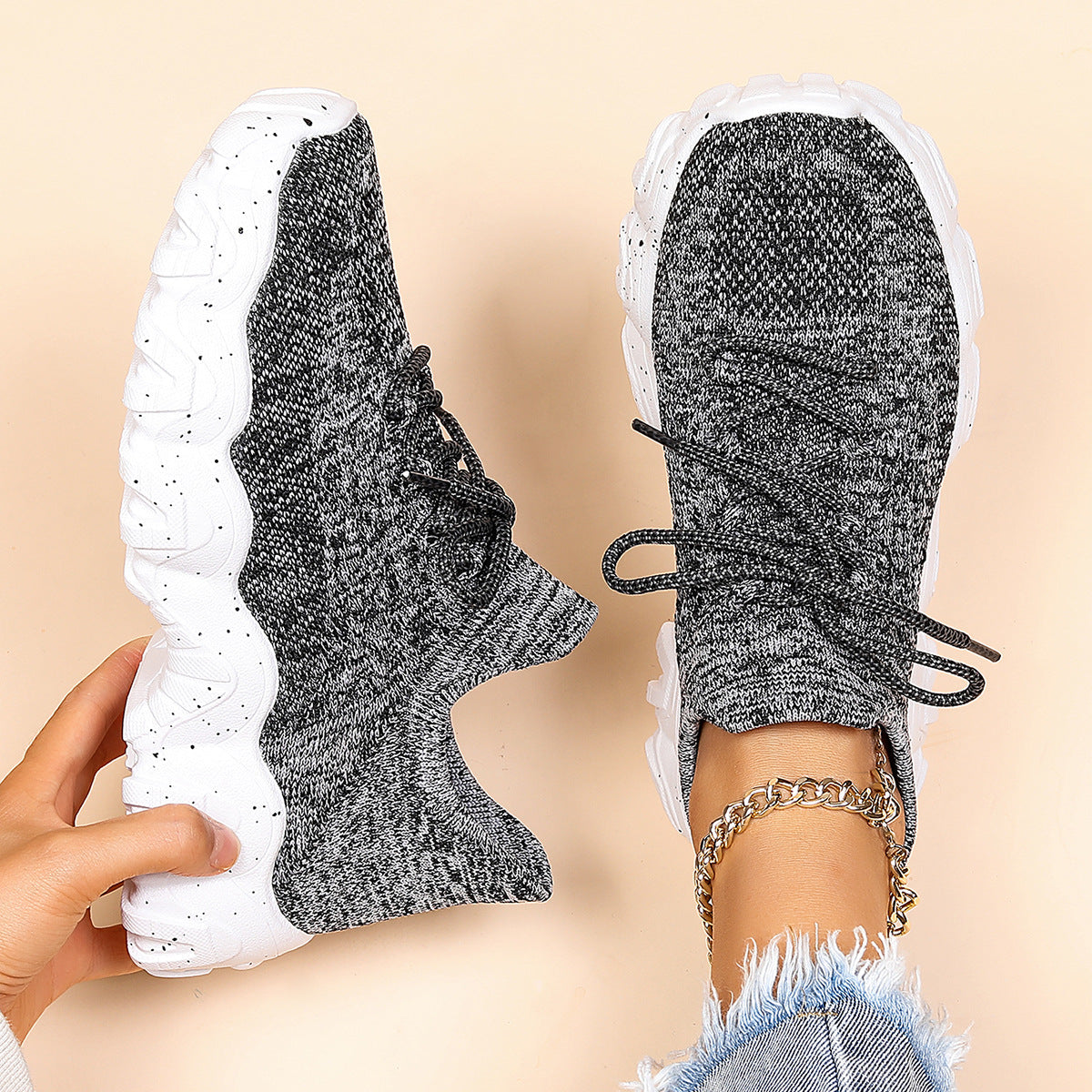 Chunky Knit Platform Sneakers - Thick Sole Casual Shoes