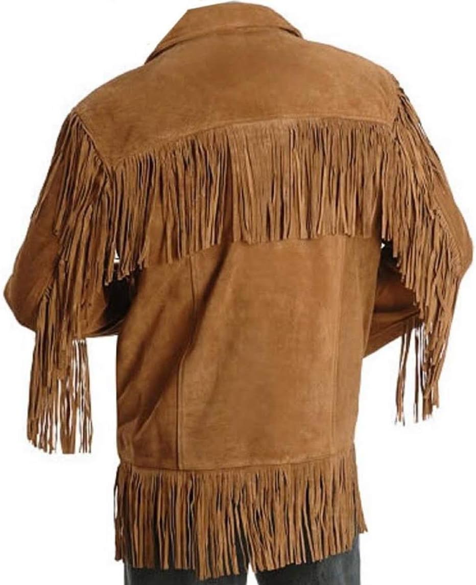 Men's Brown Leather Fringe Suede Jacket R707