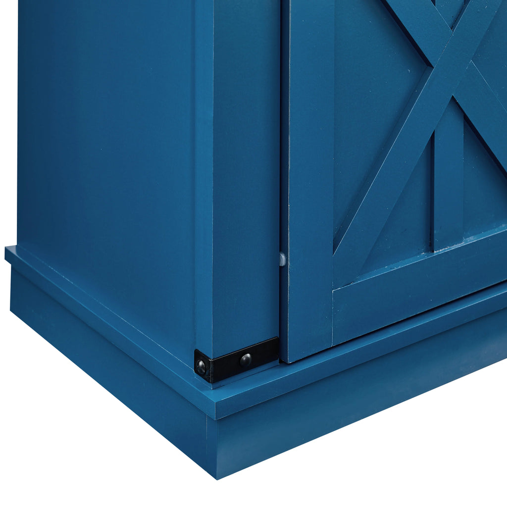 Navy Blue Wood Buffet Cabinet with Barn Door H847241