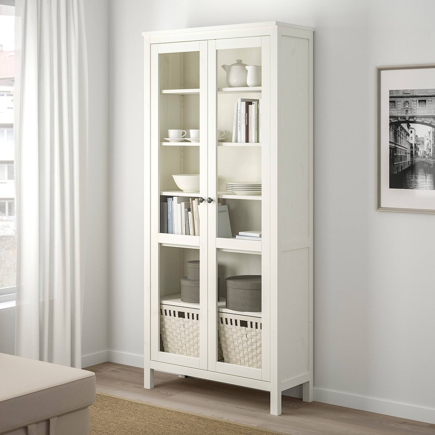 White Stain Glass-Door Cabinet H166743